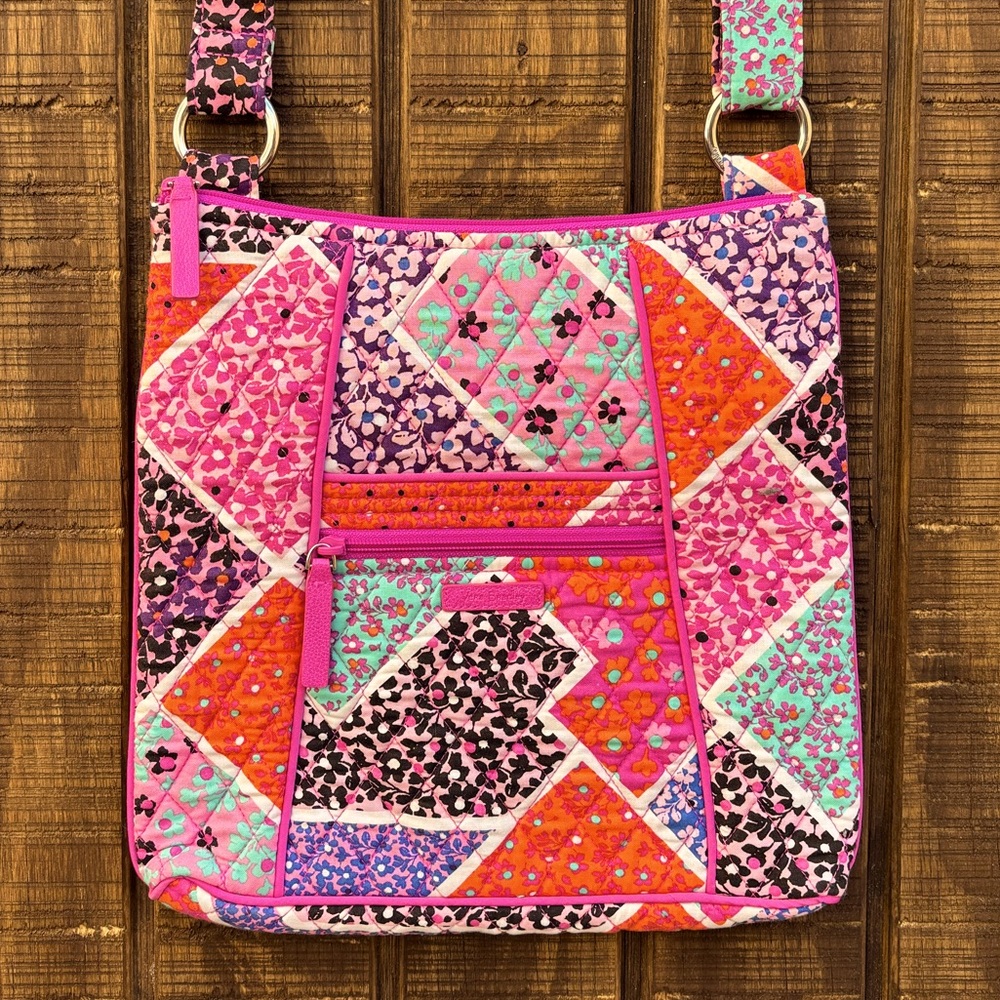 Vera Bradley Pink & Orange Quilted Patterned Patch Crossbody Purse